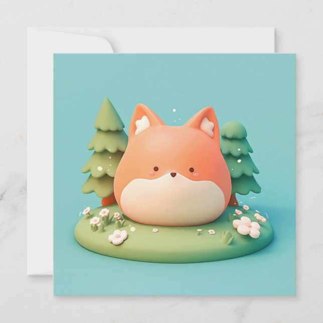 Cute 3D Clay Red Fox in Forest Meadow Postcard (Frente)
