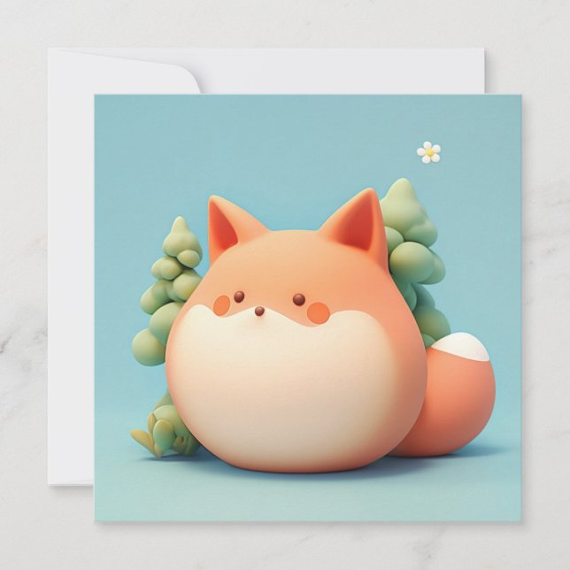 Cute 3D Clay Red Fox in Forest Scene Postcard (Frente)