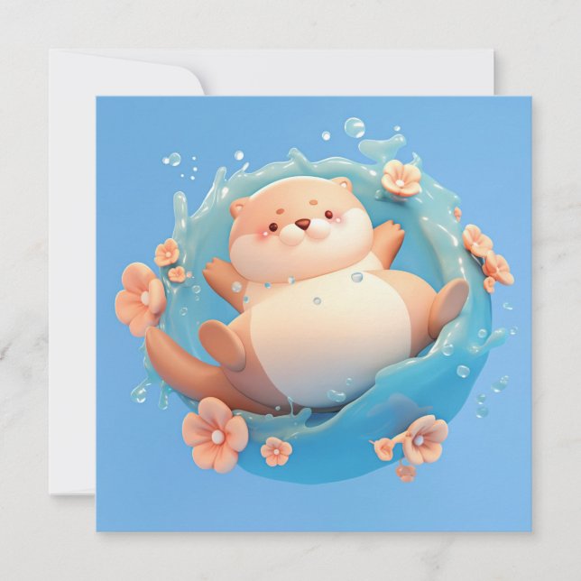Cute 3D Clay Sea Otter Splashing in Water Postcard (Frente)