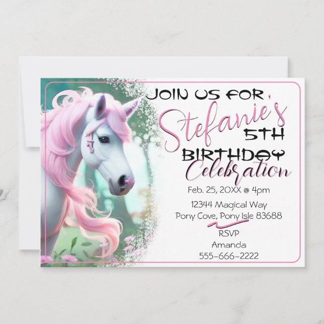 Cute 3D Spirit Pony 14 Aniversário Convite (Frente)