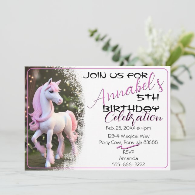 Cute 3D Spirit Pony 19 Aniversário Convite (Em pé/Frente)