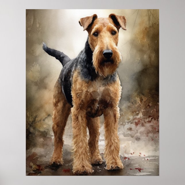 Cute Airedale Terrier Dog Art Impressão Poster (Frente)