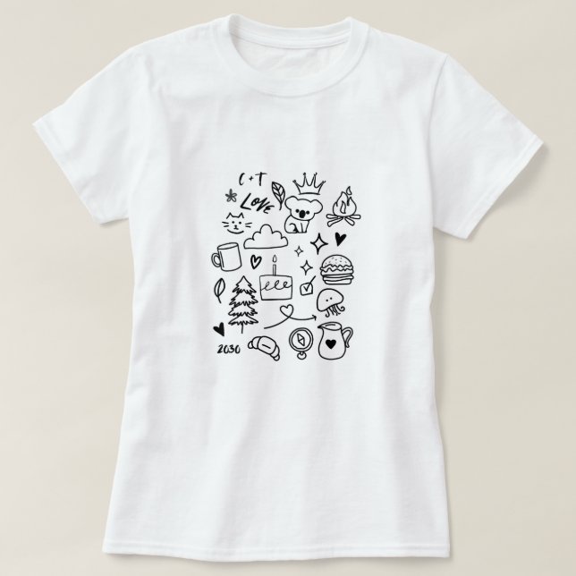 Cute Animals and Objects Graphic T-Shirt (Frente do Design)