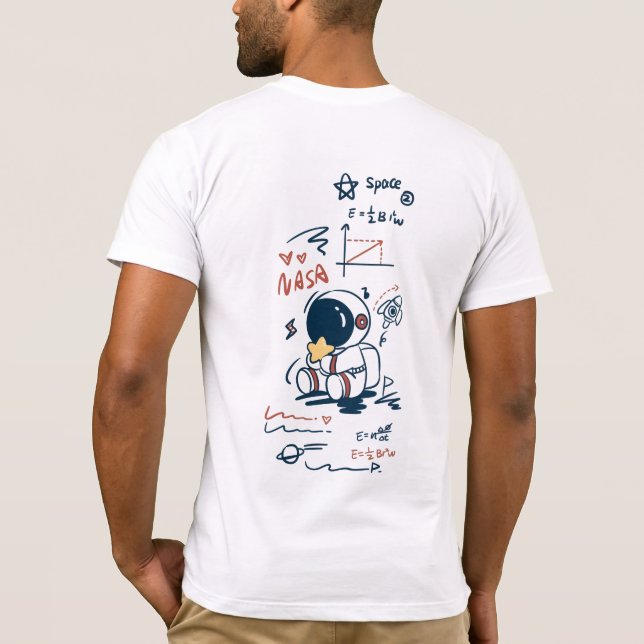  Cute Astronaut Space Cartoon Back Print T-Shirt (Verso)