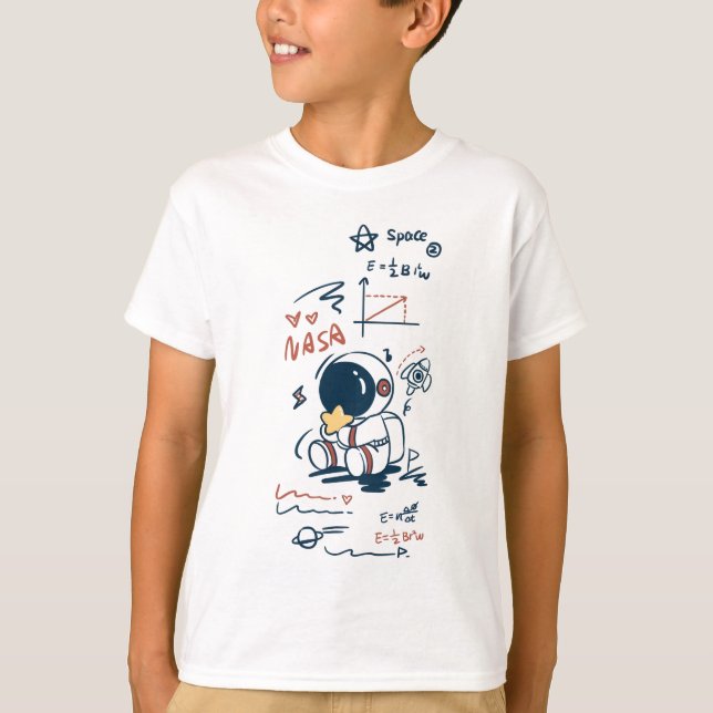 Cute Astronaut Space Cartoon Graphic kid s T-Shirt (Frente)