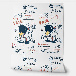 Cute Astronaut Space Cartoon Kids Room Wallpaper