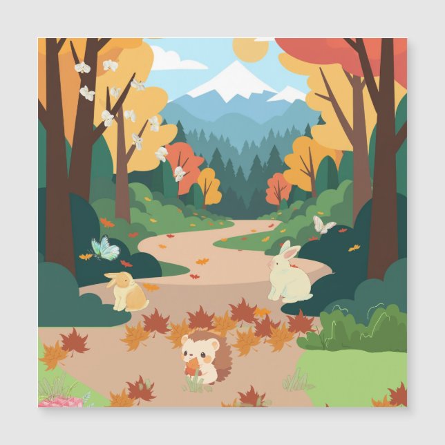 Cute Autumn Forest Animals Cozy Landscape Art Post (Frente)