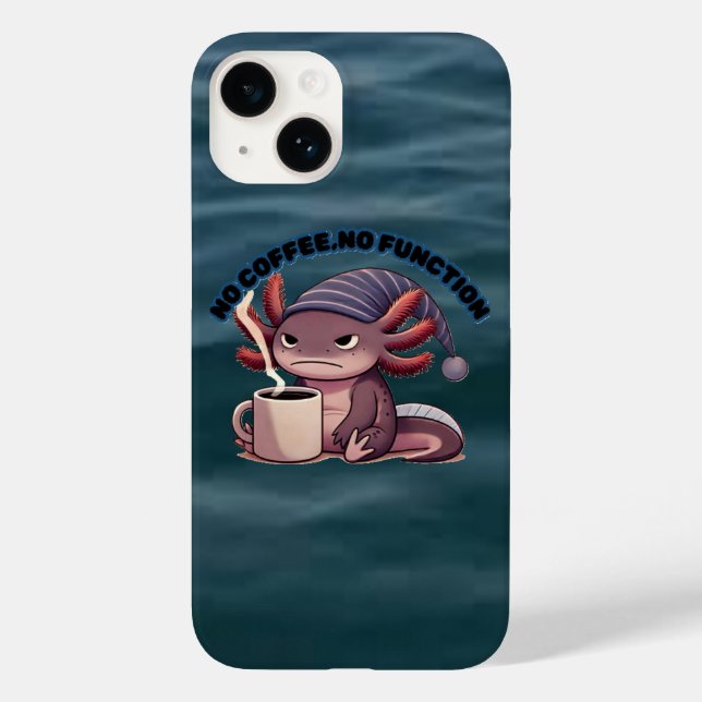 Cute Axolotl "No Coffee No Function" iPhone 14Case (Verso)