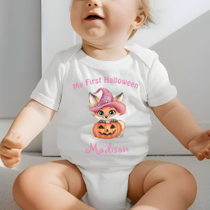 Cute Baby Fox Witch Hat Nome Personalizado T-Shirt