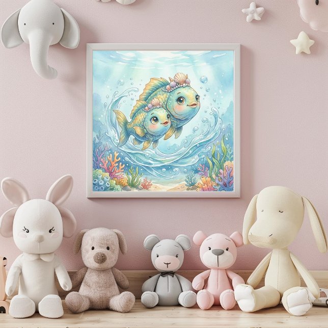 Cute Baby Pisces Zodiac Wall Art Poster (Criador carregado)