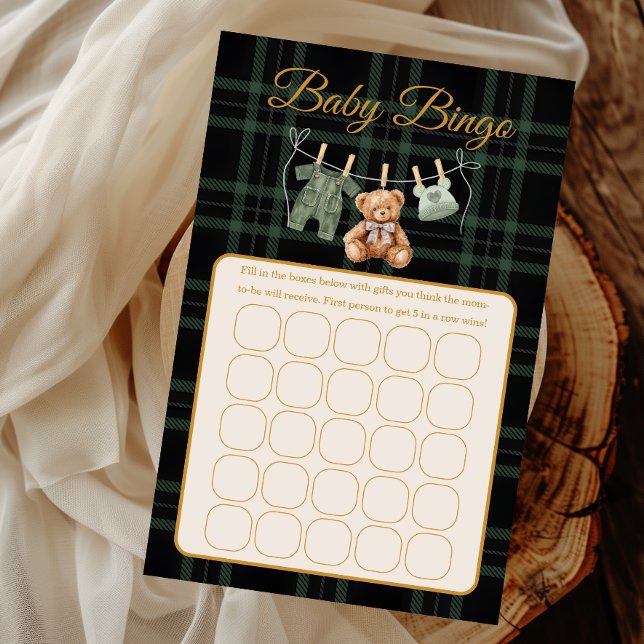 Cute Bear Forest Plaid Baby Shower Bingo Game (Criador carregado)
