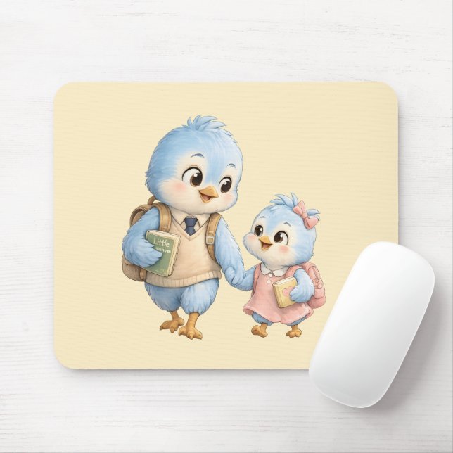 Cute Bird Irmão Irmã Desk Mouse Pad (Com mouse)