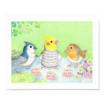 Cute Birds Tea Party Nursery Arte Impressão Poster