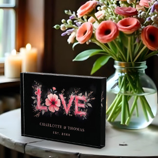 Cute Black and Red Shades Floral Blooms LOVE Word