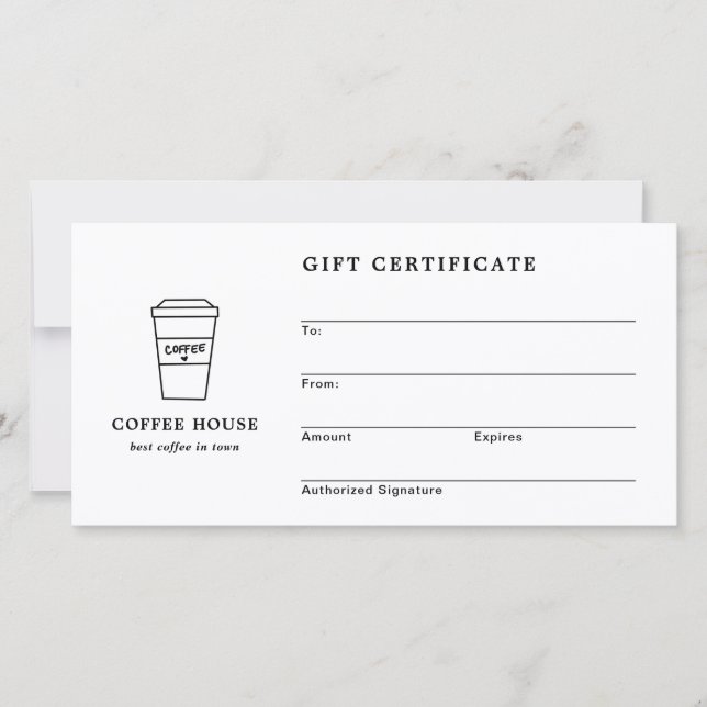 Cute Black and White Coffee Shop Gift Certificate (Frente)