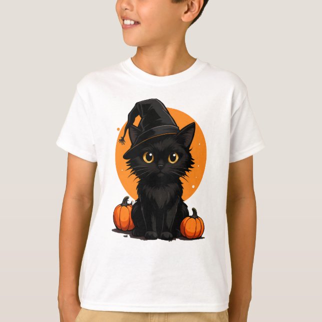 Cute Black Cat Cartoon T-Shirt | Funny Gift for Ca (Frente)