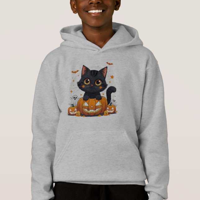 Cute Black Cat Halloween Kawaii Cat T-Shirt (Frente)
