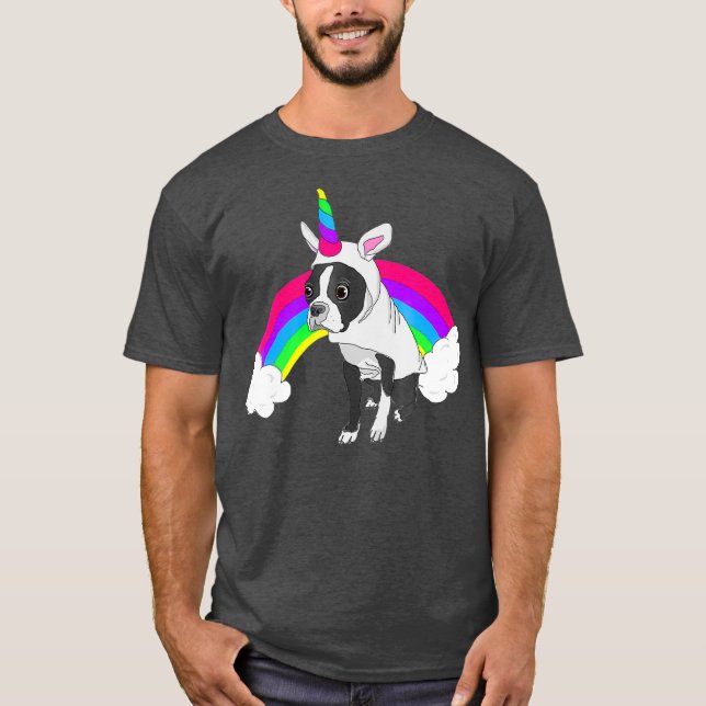 Cute Boston Terrier Camiseta Arco-Íris Unicórn (Frente)