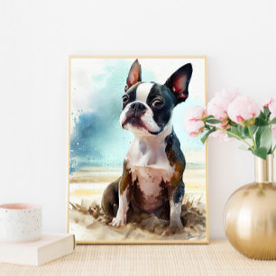 Cute Boston Terrier Na Impressão Da Arte Da Parede