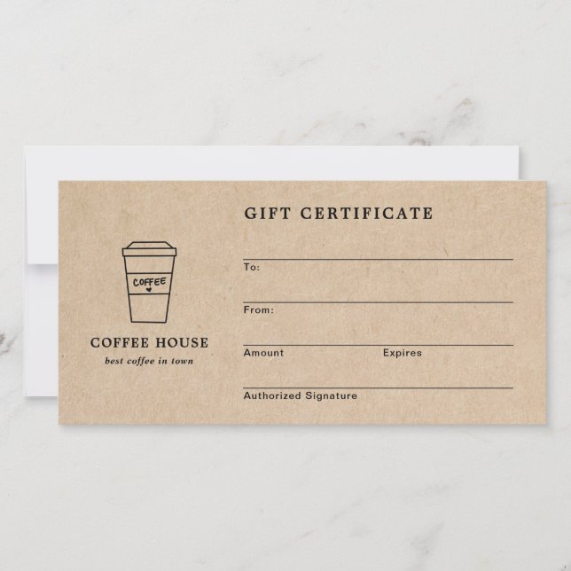 Cute Brown Coffee Shop Gift Certificate (Frente)