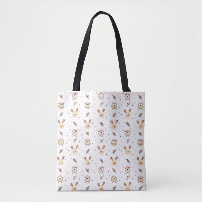 Cute Bunnies, Owls and Moths Tote (Frente)