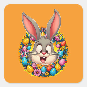 Cute Bunny Face – Easter Wreath Style Autocolante
