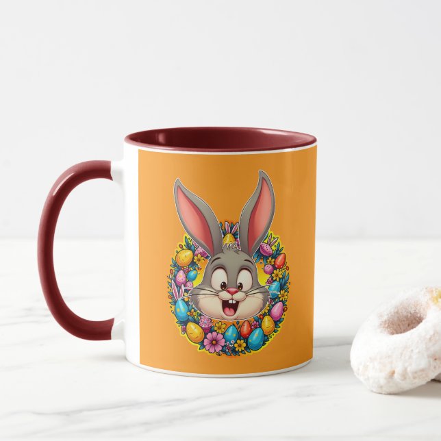 Cute Bunny Face – Easter Wreath Style caneca (Com Donut)