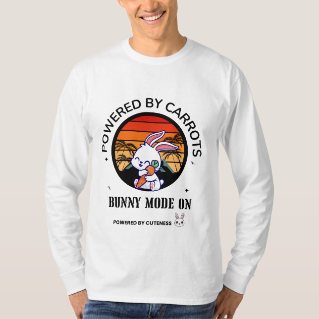 Cute Bunny Hugging Carrot Retro Sunset T-Shirt  (Frente)