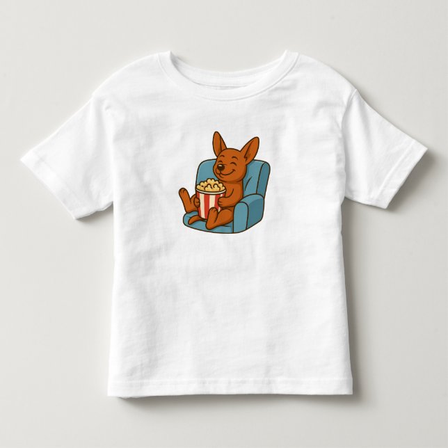 Cute Cartoon Dog Eating Popcorn Kids' T-Shirt (Frente)