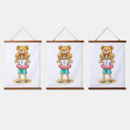 Cute Cartoon Man with Giant Teddy Bear Summer Fun