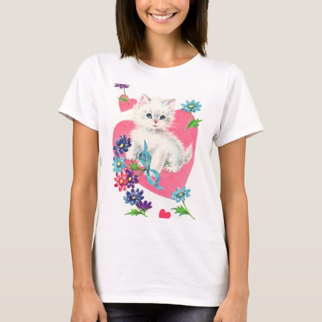 Cute Cat ama camiseta feminina (Frente)