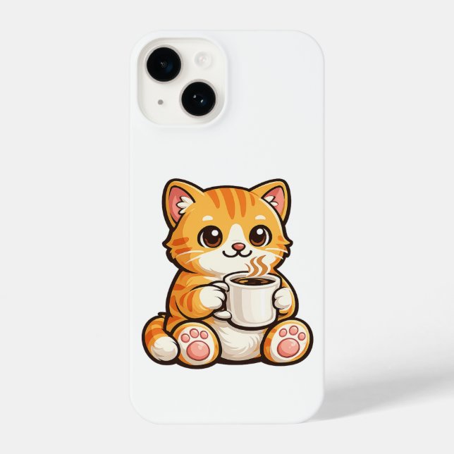 Cute Cat Coffee – Cozy Orange Cat Drinking Coffee  (Verso)