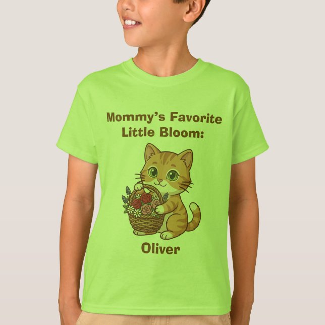 Cute Cat & Flowers: Whimsical Kids' T-Shirt (Frente)