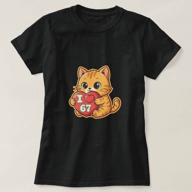 Cute Cat I Love 67 Heart T-Shirt (Frente do Design)
