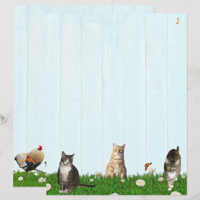 Cute Cat Stationery - Added chickens on Back (Frente/Verso)