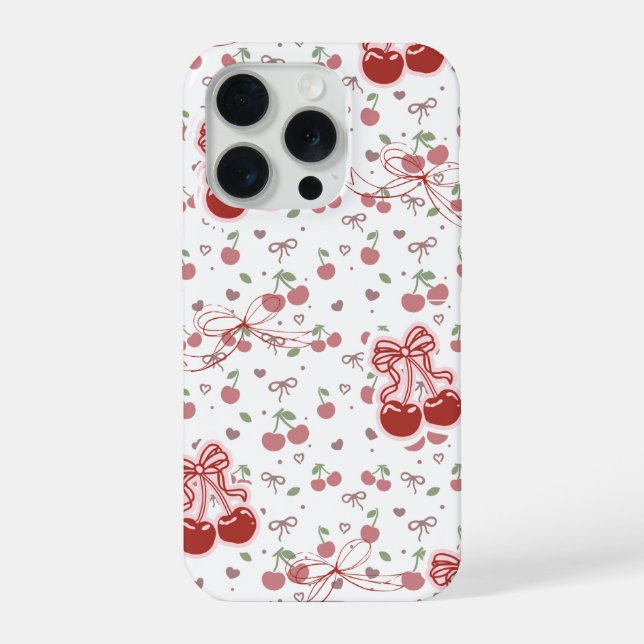 Cute Cherry Phone Case with Hearts & Bows (Verso)