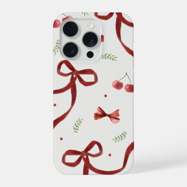 Cute Cherry & Red Ribbon Pattern Phone Case (Verso)