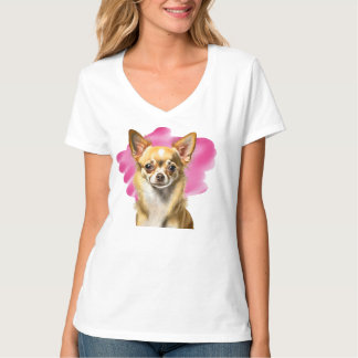 Cute Chihuahua na camiseta V-Neck com nuvem rosa