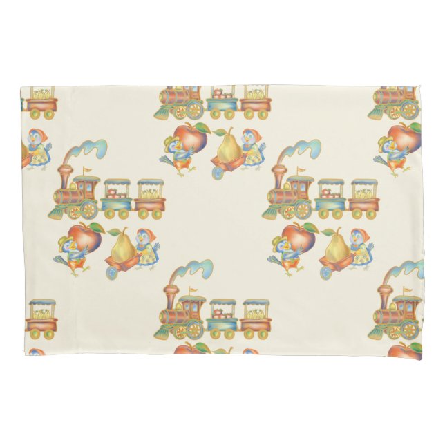 Cute Child's Bird Apple Train Pillowcase (Frente)