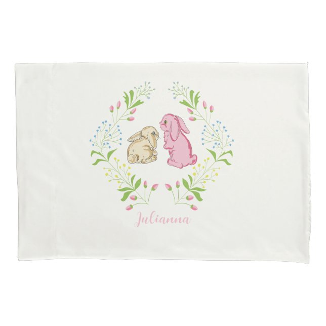 Cute Childs Wreath Bunny Pillowcase (Frente-Esquerda)