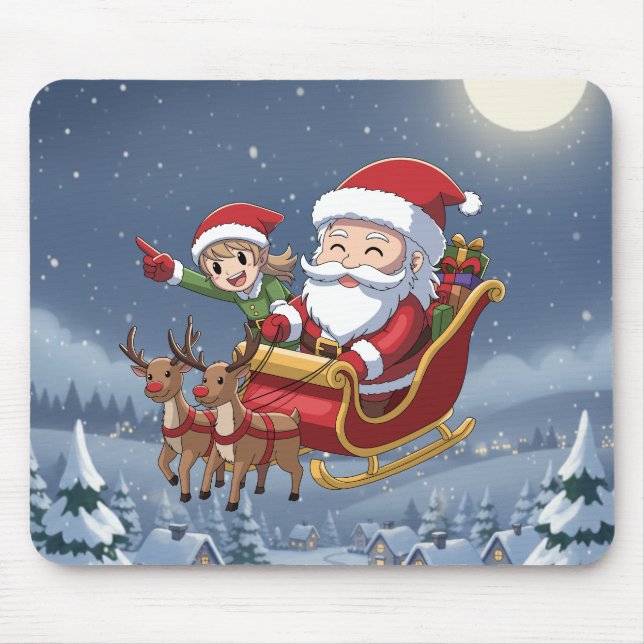 Cute Christmas Chibi Santa and Elf Mouse Pad (Frente)