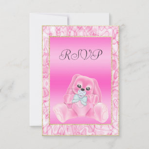 Cute Coelho Rosa RSVP para Chá de Bebê
