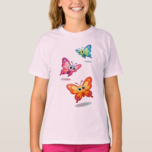 Cute Colorful Butterflies Kids T-Shirt (Frente)