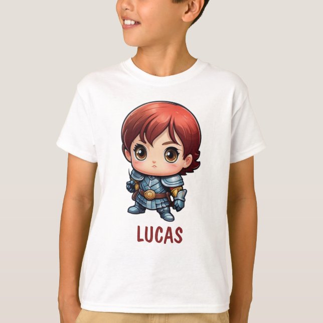 Cute Comic Kid Knight Character Custom T-Shirt (Frente)