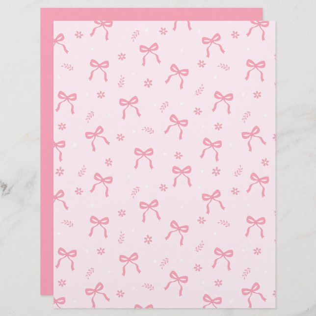 Cute Coquette Bows and Blossoms Scrapbook Paper (Frente/Verso)