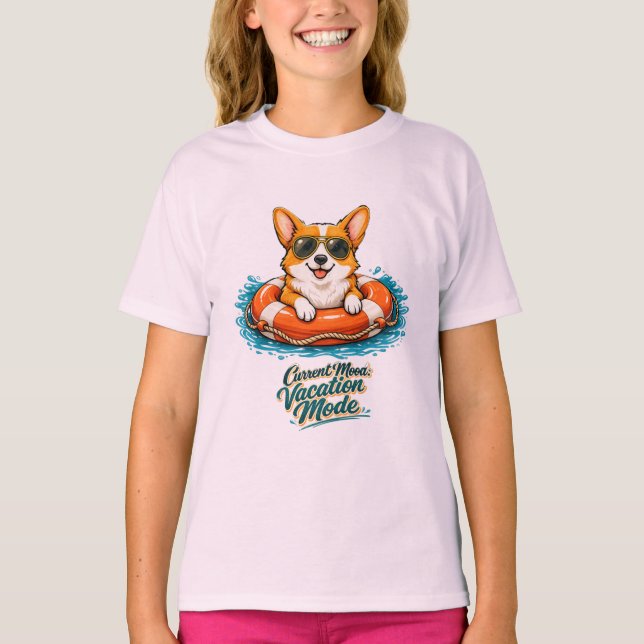 Cute Corgi Summer Vacation Mode T-Shirt (Frente)