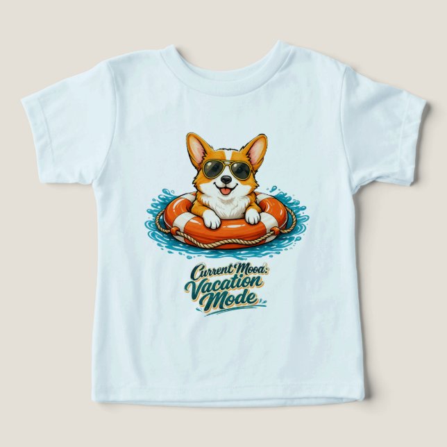 Cute Corgi Summer Vacation Mode T-Shirt (Design frontal)