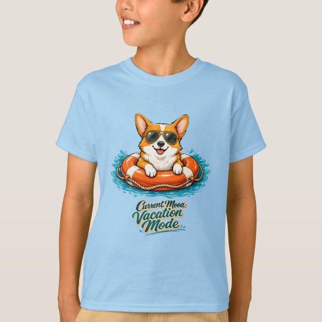 Cute Corgi Summer Vacation Mode T-Shirt (Frente)