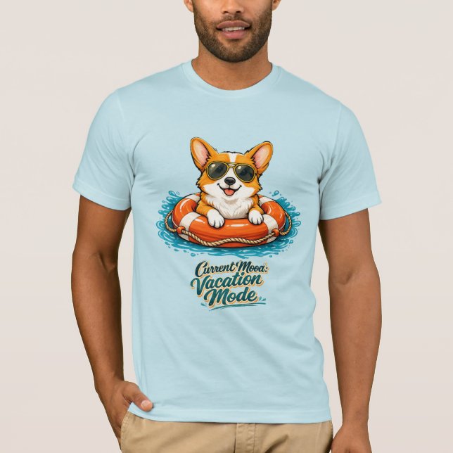 Cute Corgi Summer Vacation Mode T-Shirt (Frente)