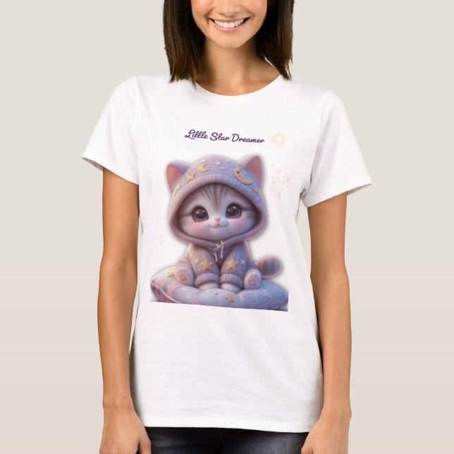 Cute Cosmic Cat – Pastel Space Kitten T-Shirt (Frente)